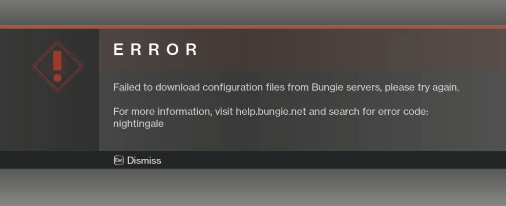 failed to download configuration files from bungie servers