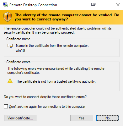 cannot remote desktop to windows 10