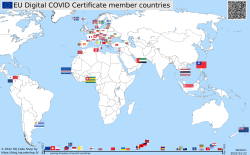 World map with EU Digital COVID Certificate adoption