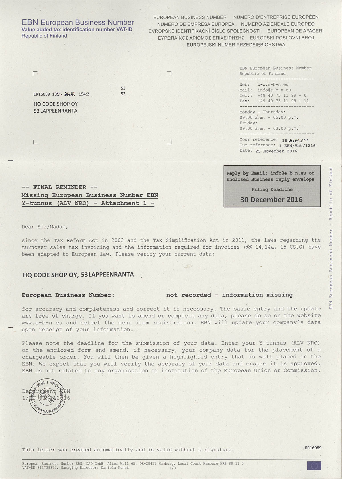 payment letter agreement of EBN European Hacker's ramblings Number  scam  Business